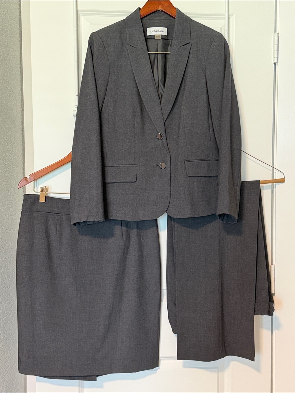 Calvin Klein Charcoal Gray Women's 3-Piece Suit - Jacket, Skirt & Pants